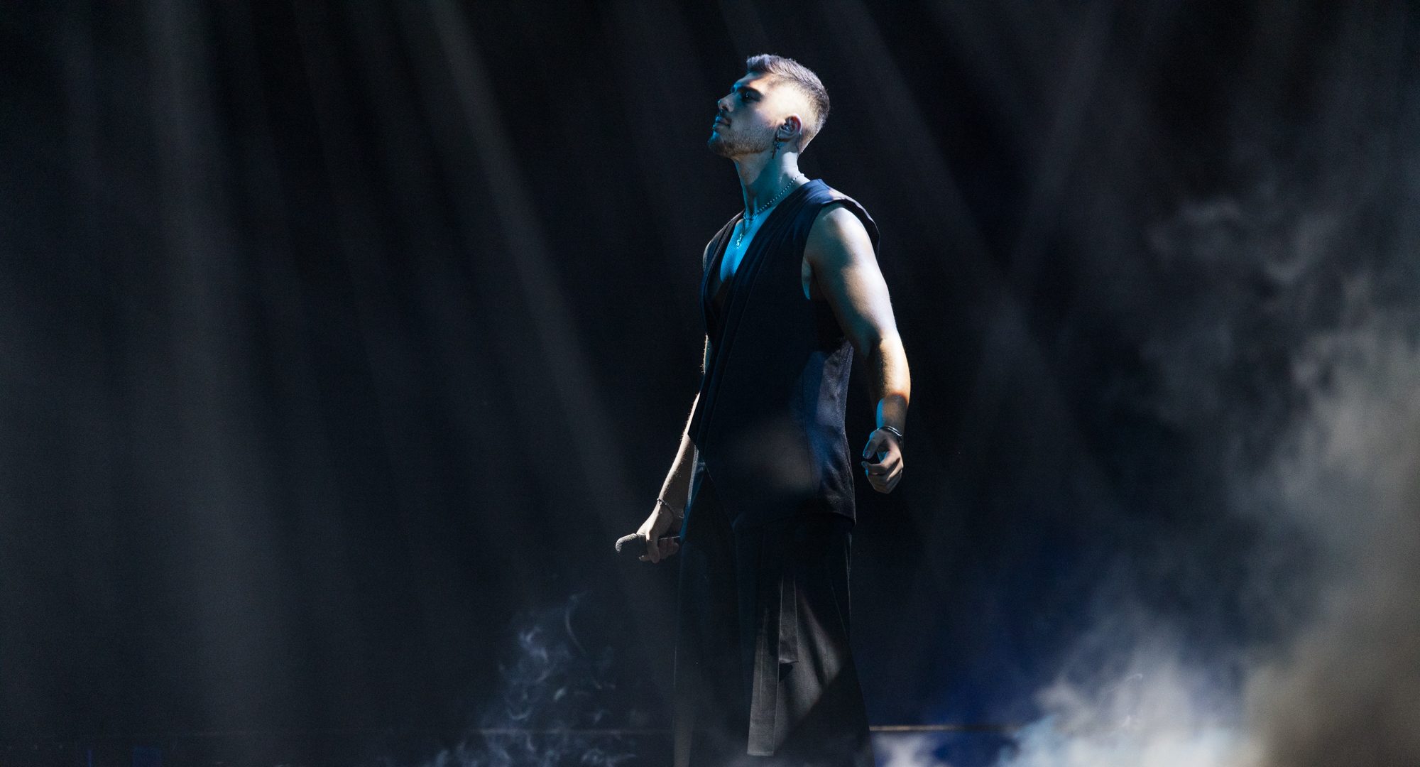 Andrew Lambrou performing 'Break A Broken Heart' for Cyprus at the Grand Final at Liverpool Arena