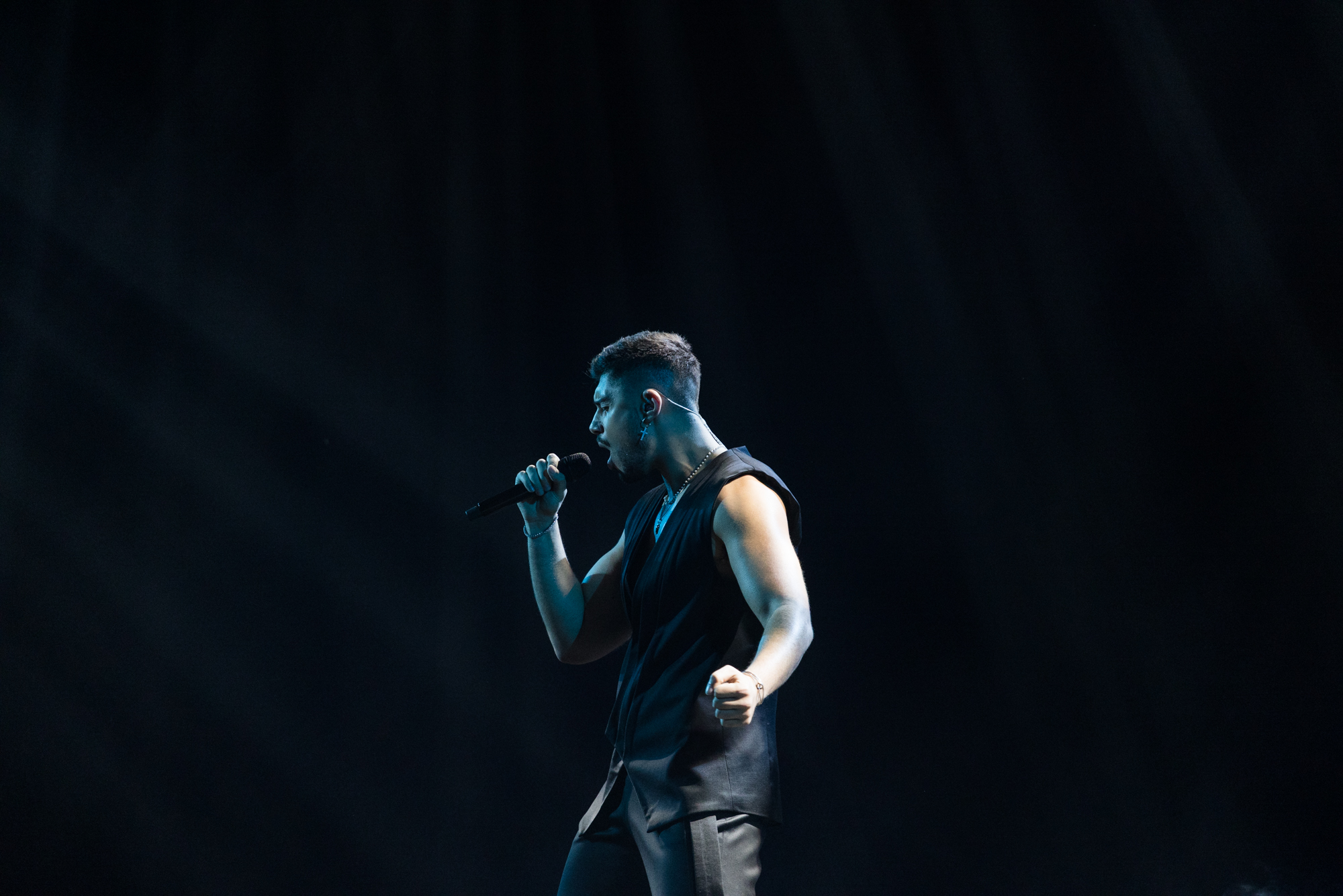 Andrew Lambrou performing 'Break A Broken Heart' for Cyprus at the Grand Final at Liverpool Arena