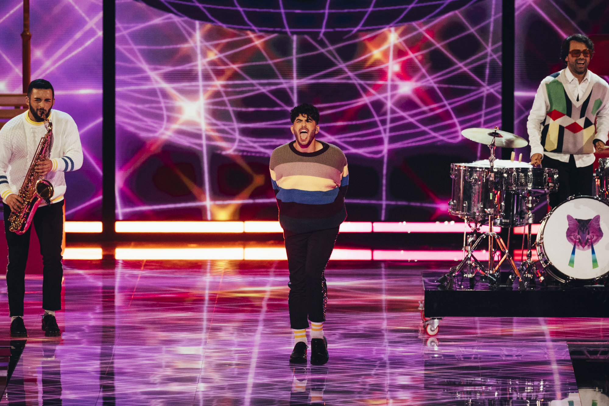 The Busker performed Dance (Our Own Party) for Malta at the First Semi-Final at Liverpool Arena