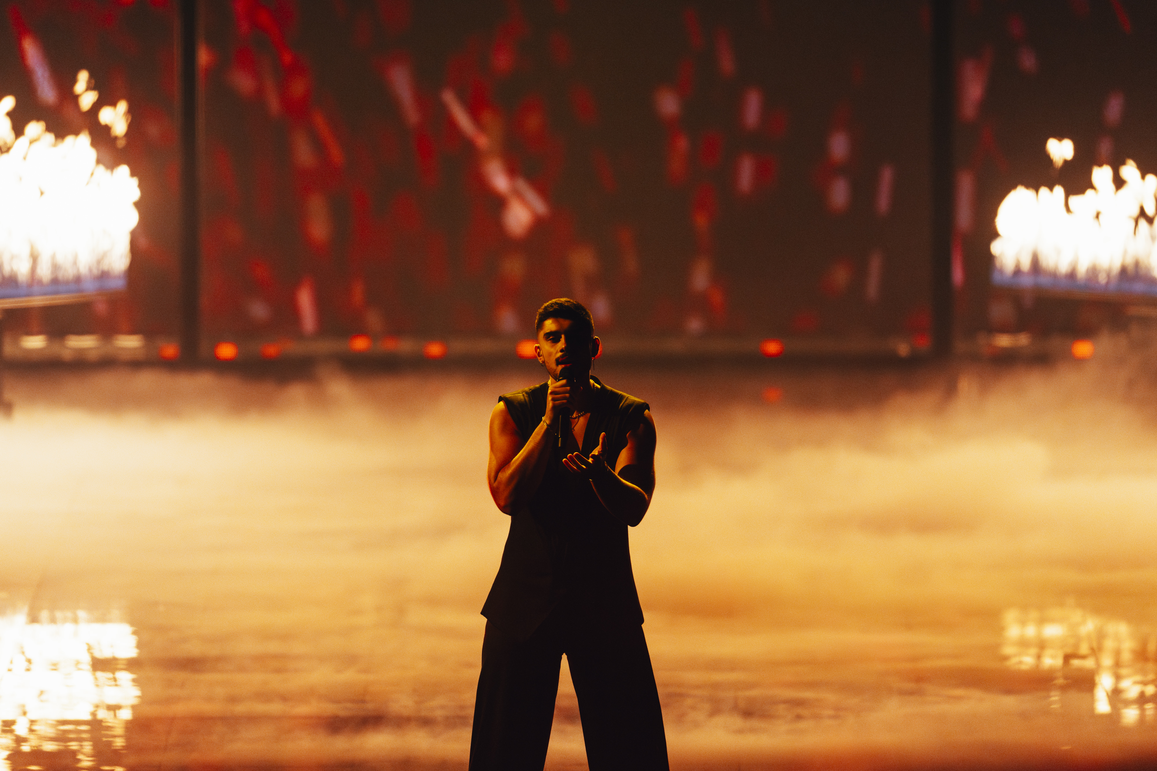 Andrew Lambrou performing Break A Broken Heart for Cyprus at the Grand Final at Liverpool Arena
