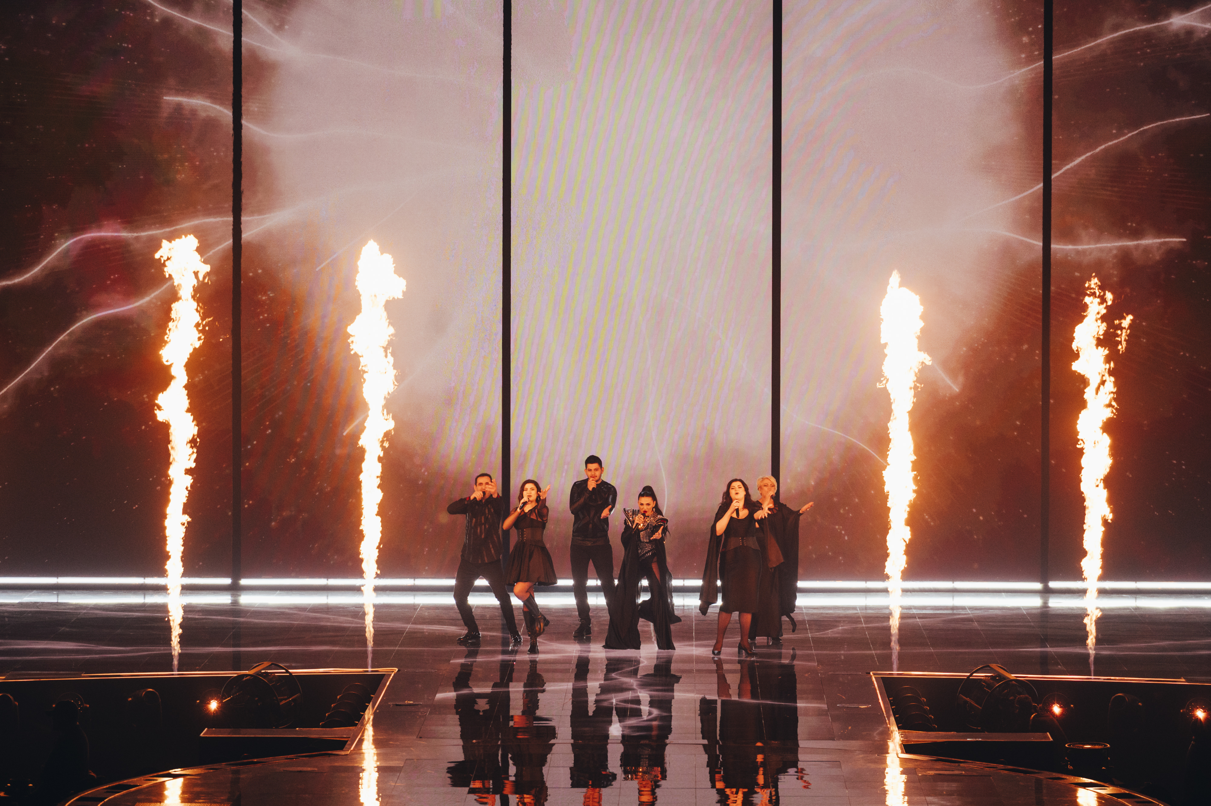 Albina & Familja Kelmendi performing Duje for Albania at the Grand Final at Liverpool Arena