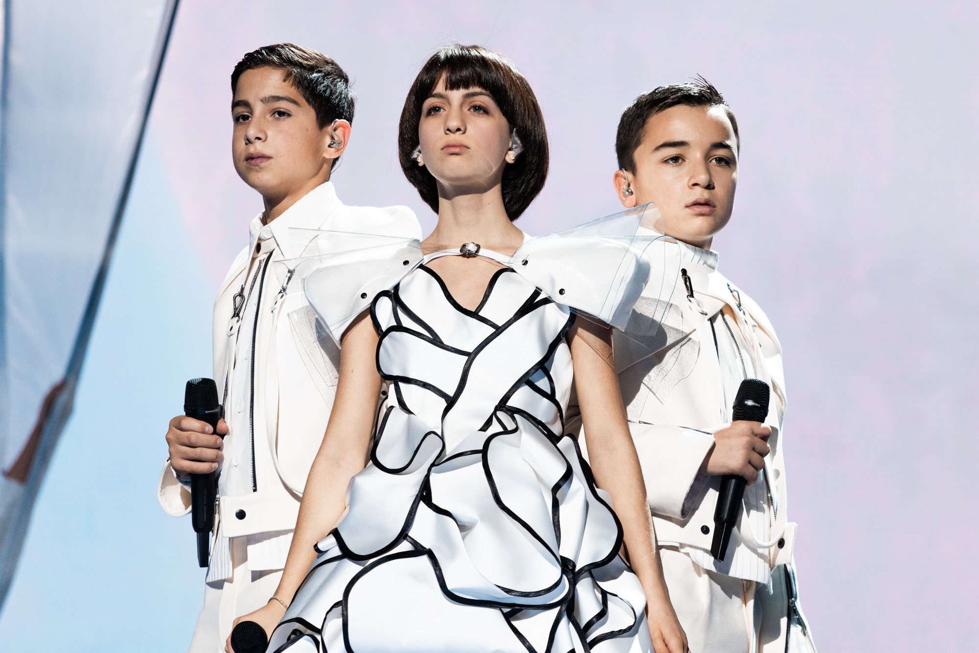 🇬🇪 Georgia / Anastasia & Ranina will perform Over The Sky at Junior Eurovision 2023; these photos are from their First Rehearsal in Palais Nikaïa, Nice.
