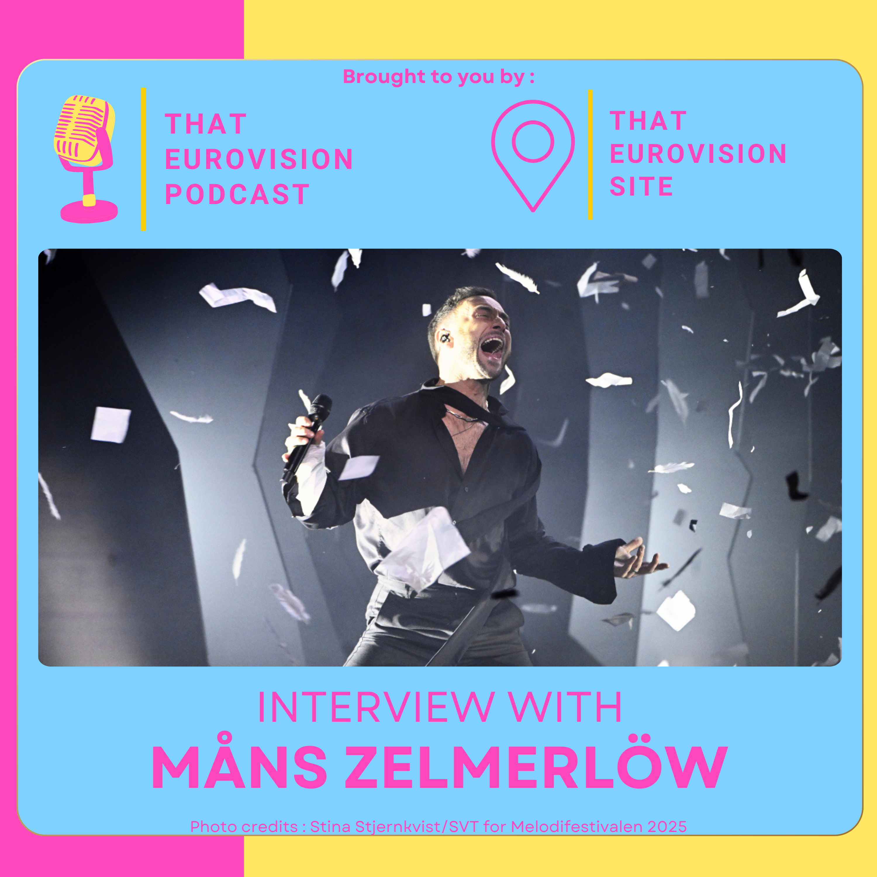 Podcast cover with Måns Zelmerlöw performing at Melfest 2025. Credit: Stina Stjernkvist/SVT