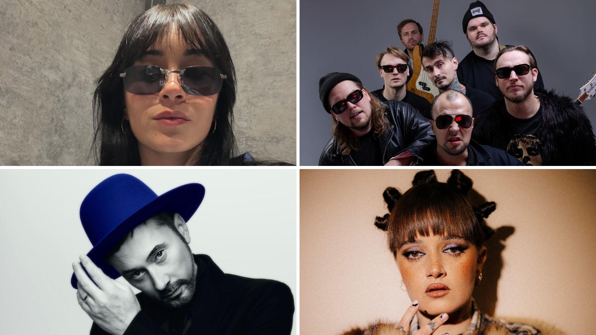 A collage of four photos. Clockwise from top left: Aitana, 5MIINUST, Carolina Deslandes, Gustaph.