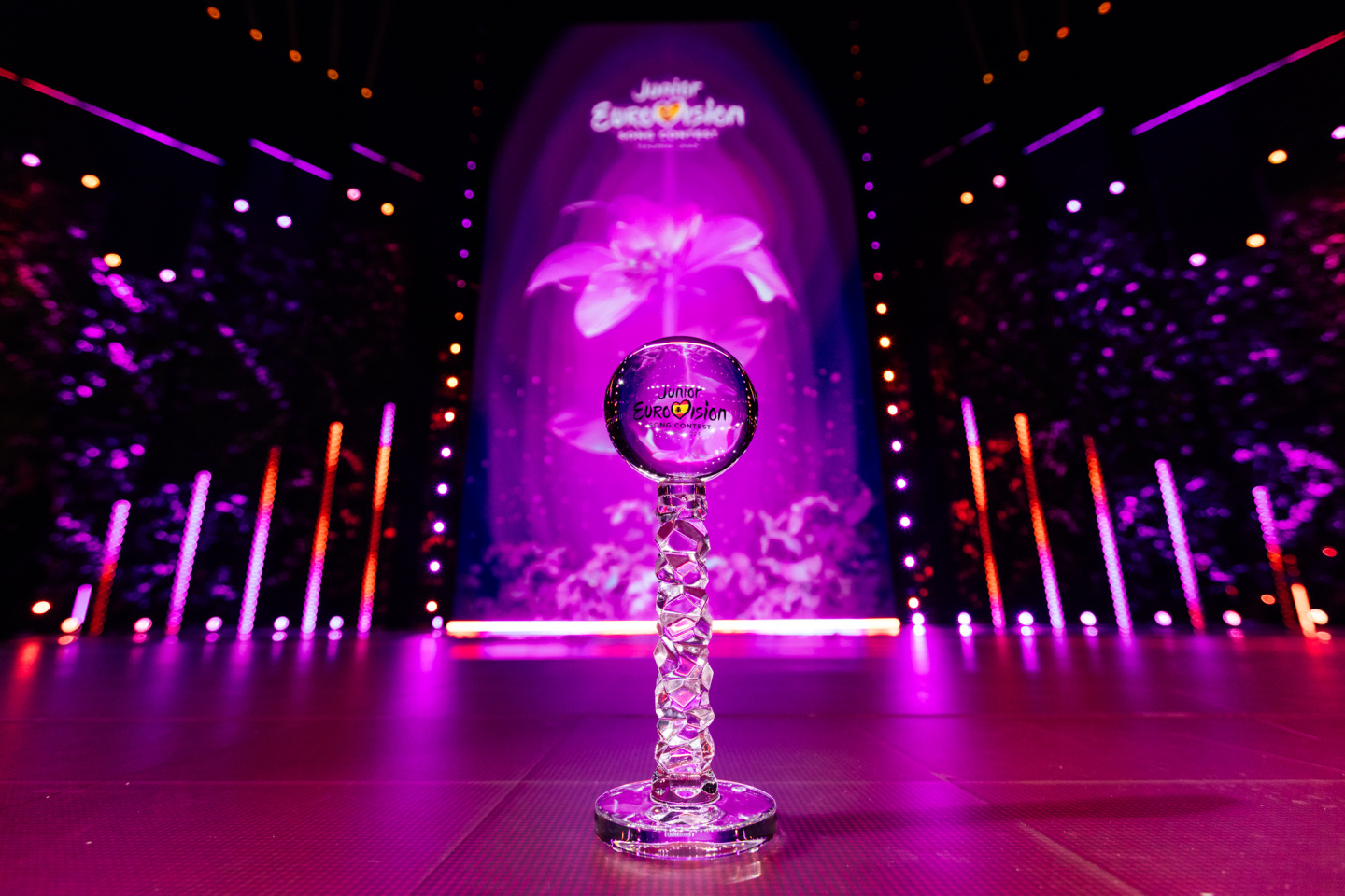The Junior Eurovision 2024 trophy on stage