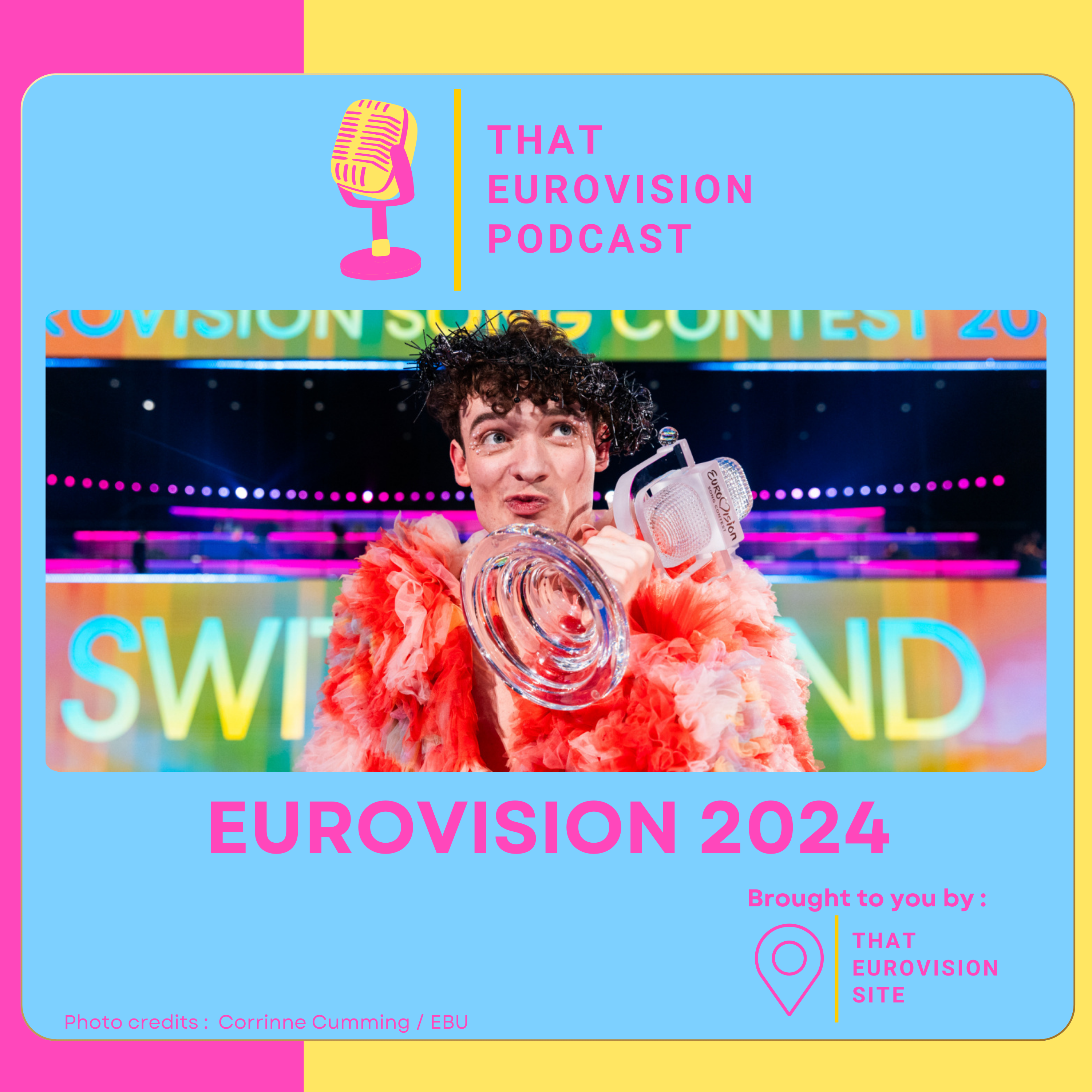 That Eurovision Podcast's Eurovision 2024 Podcast artwork, featuring Nemo holding the Eurovision 2024 trophy.